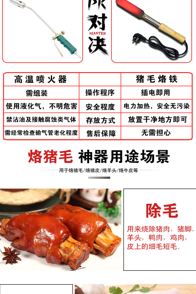 烧猪毛烙猪毛电烫猪皮烙肉器烙毛除毛神器洛铁家用电烙铁炮烙烧肉胶柄