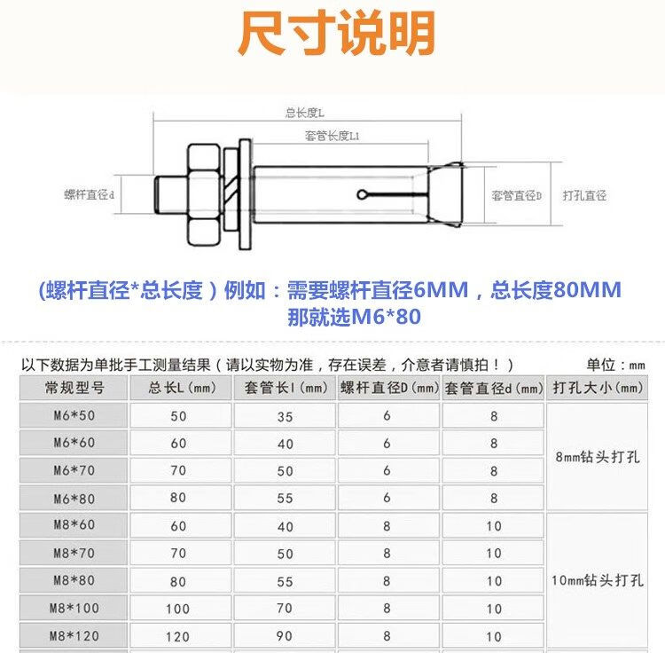 国标膨胀螺丝外膨胀螺栓拉爆爆炸螺丝钉膨胀管铁彩锌65020m161003颗包