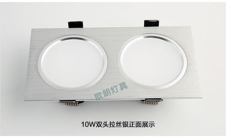 led双头筒灯吊顶格栅灯嵌入式双筒长方形天花灯双排斗胆射灯10x20银色