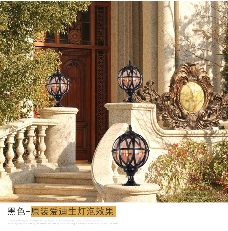 品牌圆形柱头灯室外庭院别墅墙头围墙大门家用户外防水门柱灯具黑色