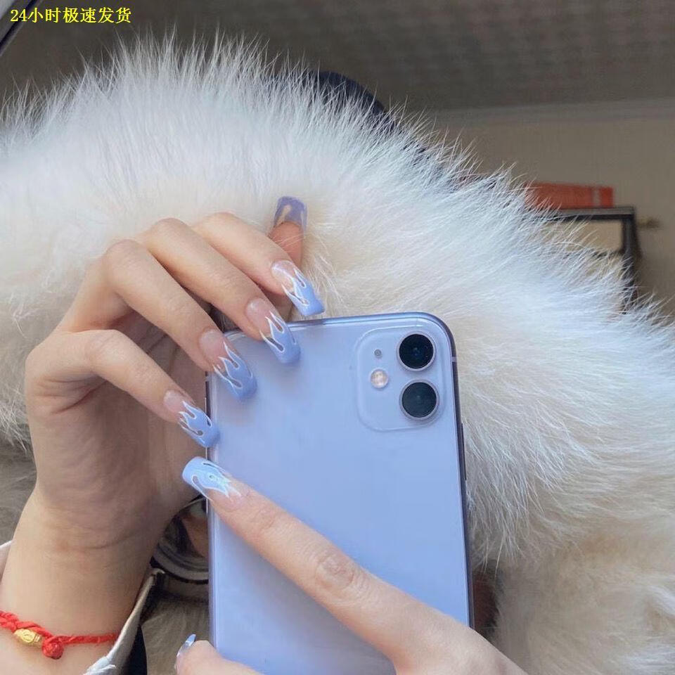 u美甲工具473蓝色火焰加长穿戴拆卸美甲成品假指甲贴片网红抖音小古莎
