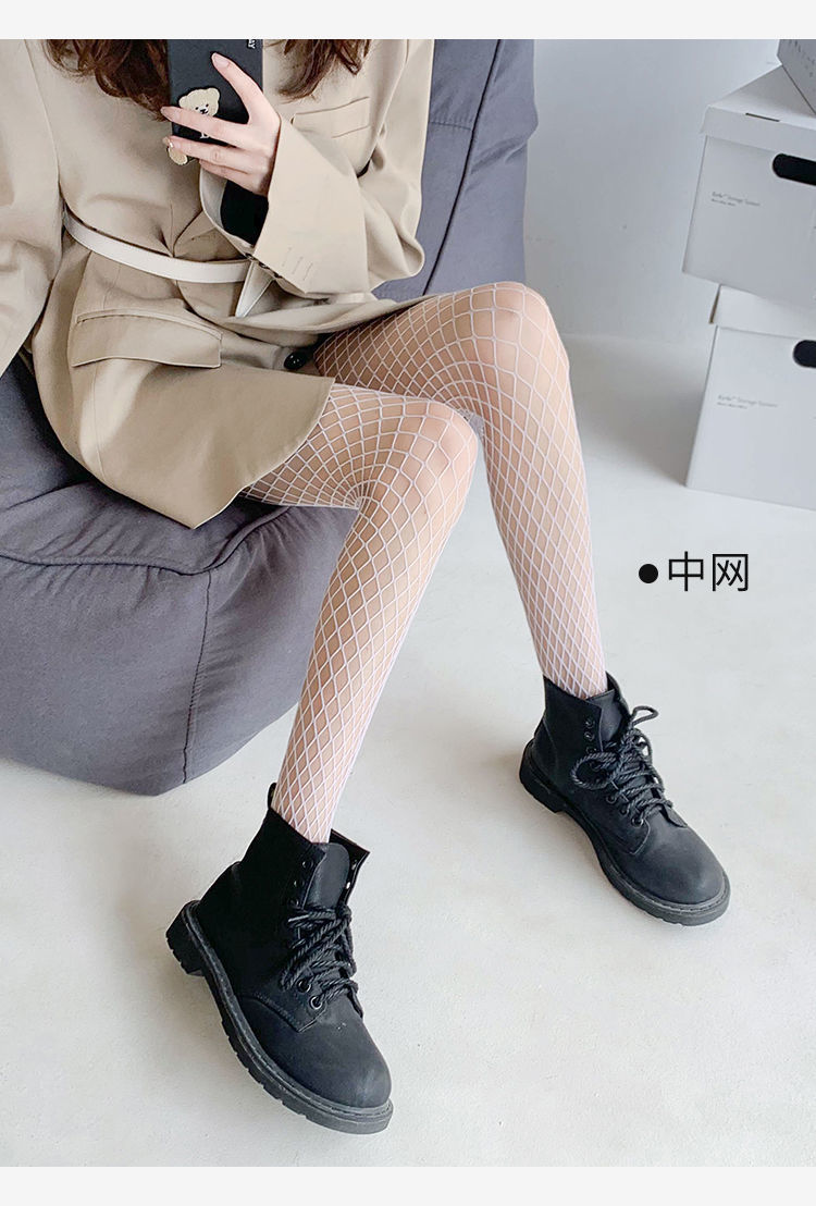 丝jk丝袜女不掉档渔网袜辣妹光腿神器丝袜子显瘦 中网-2双白色【图片