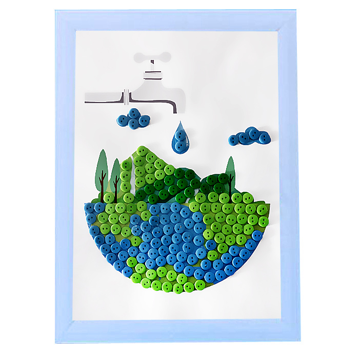 节约用水儿童手工diy制作材料纽扣画保护环境幼儿园小学生粘贴画 保护