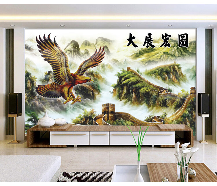 墙画贴画墙贴壁画贴纸自粘中式客厅办公室八骏图大展宏图风水73g中