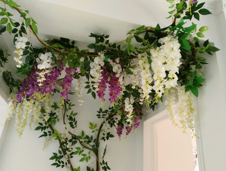 装饰花假花藤塑料花藤蔓绿植物叶子仿真米长紫藤花豆花串长豆花绢花