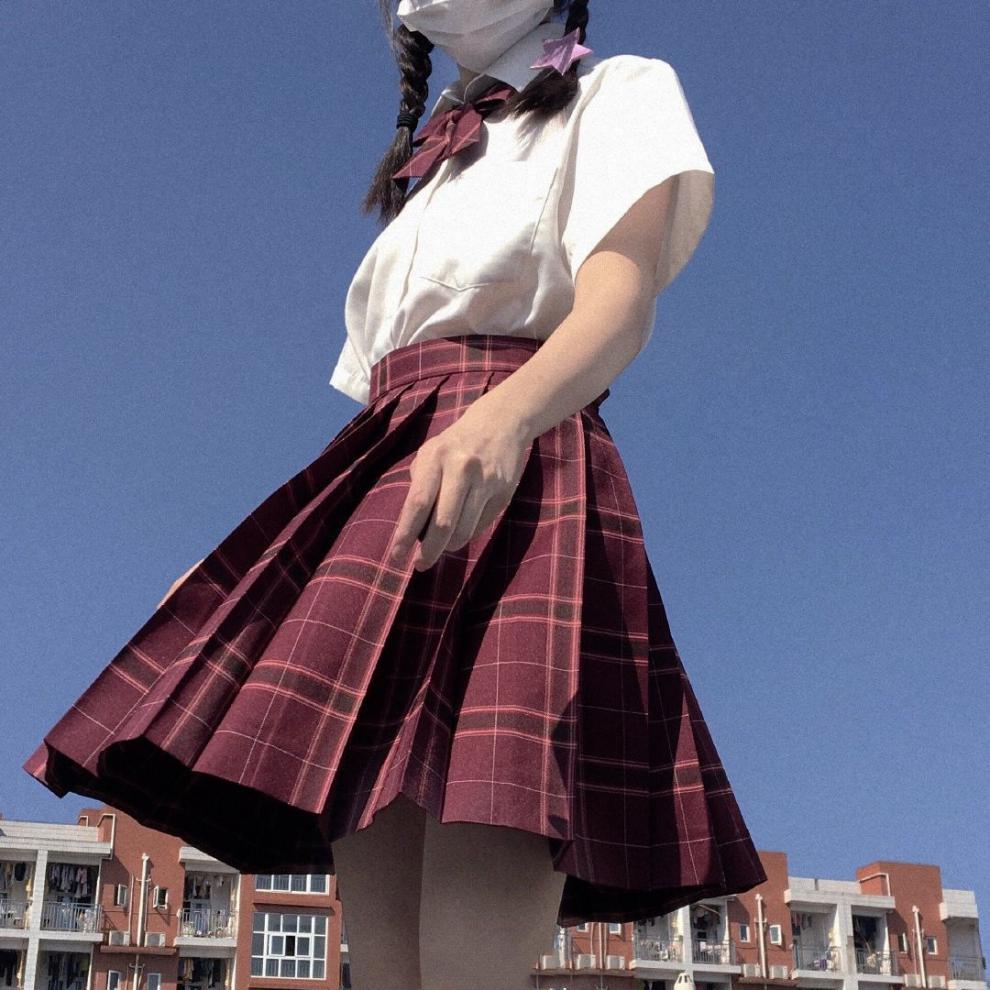 【沙华jk】日系jk制服中牌高腰学院风学生暗黑风百褶裙ljw 沙华格裙