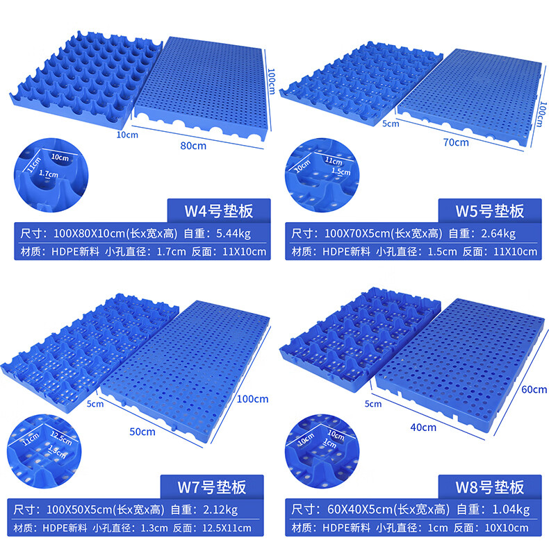 塑料防潮板网格防潮垫仓库地垫塑料托盘挡板地垫分隔板天蓝色标准3030