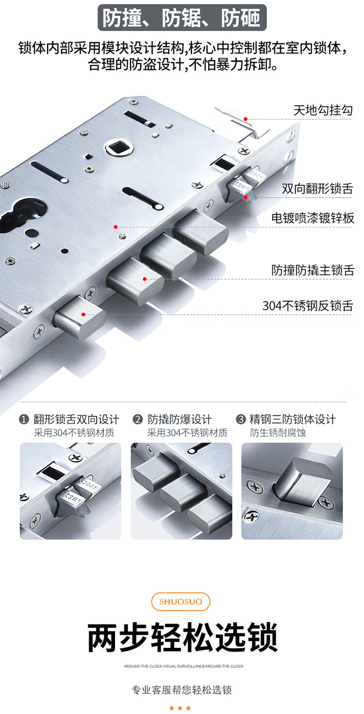 锁门锁带监控密码指纹锁家用防盗门锁十大品牌黑耀石国标锁体上门安装