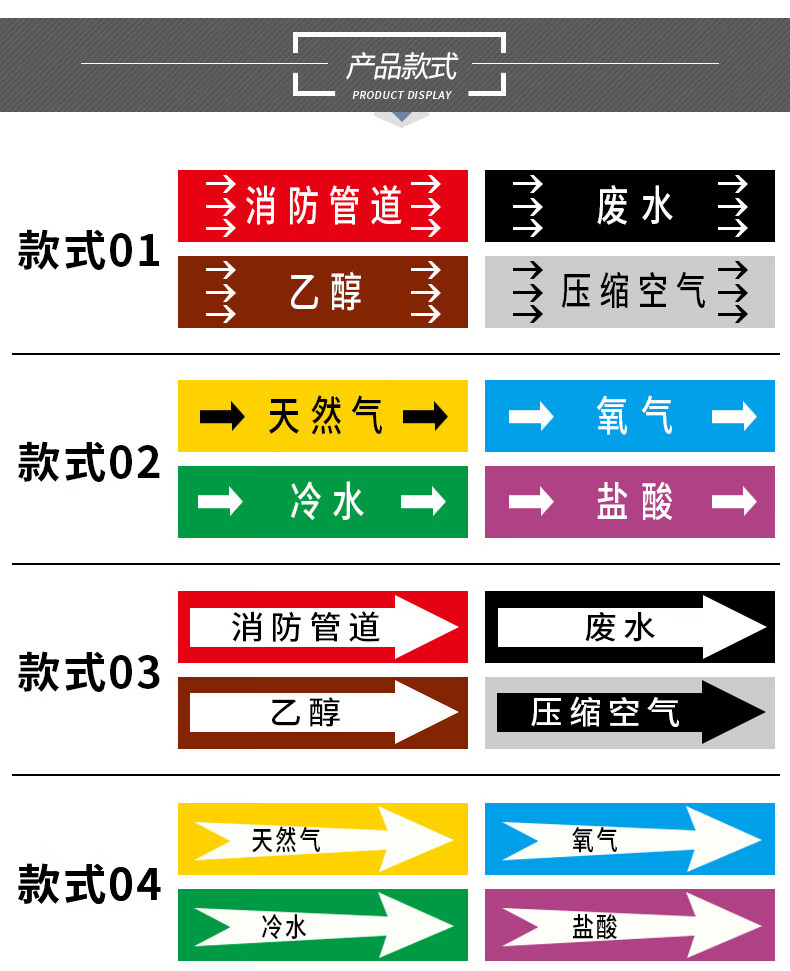 国标反光膜管道标识贴消防化工流向介质工业管道箭头标识贴标识标签贴