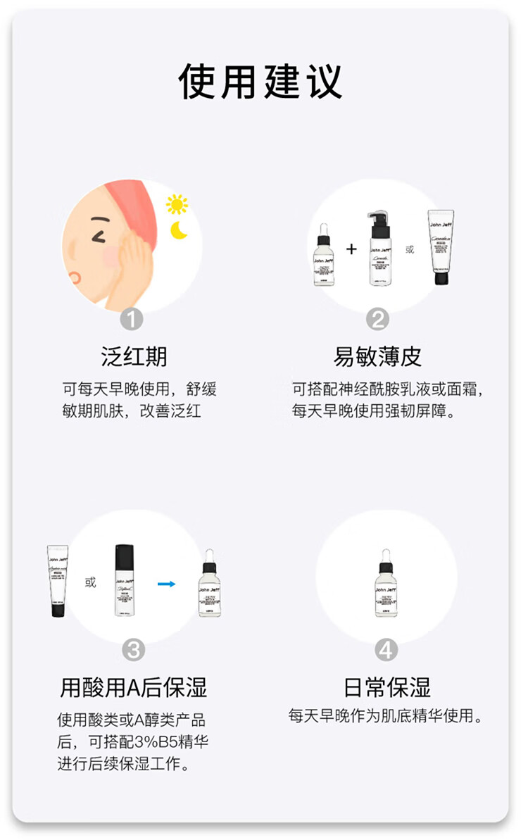 John JeffB5积雪草秋冬保湿舒缓干皮精华液敏感肌改善泛红男女护肤品礼物 3%B5精华液30ml