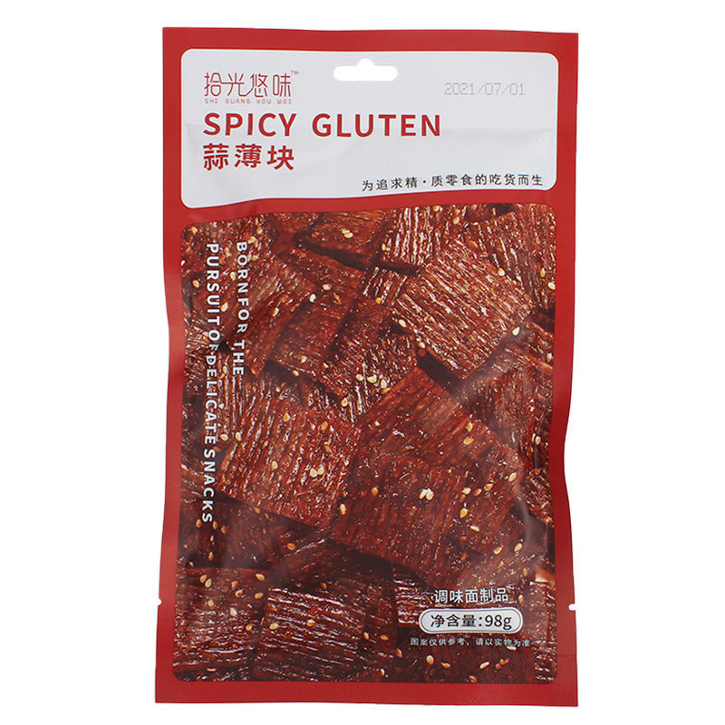 拾光悠味网红辣条九千丝甜辣块小爆蛋香辣棒蒜薄片手撕大辣片92g蒜香