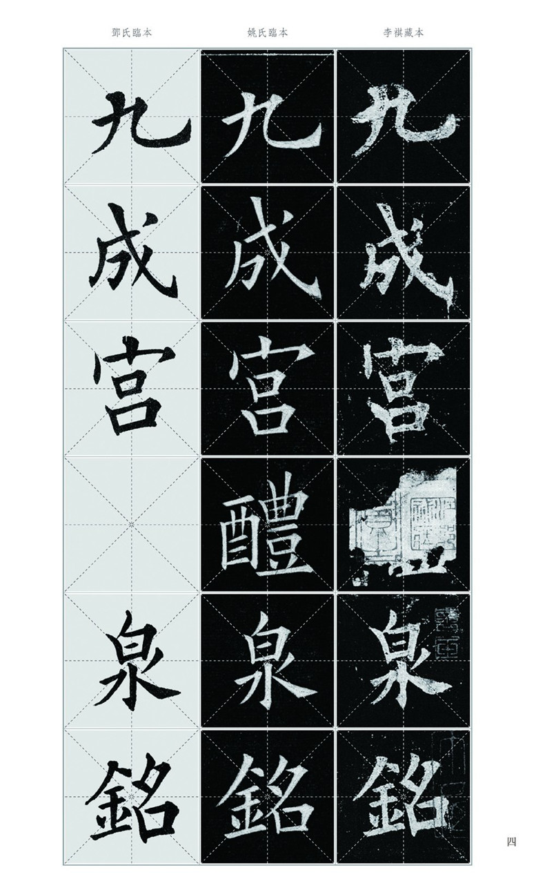 楷书九成宫醴泉铭三种李祺藏本姚孟起临本邓散木临本条陈对比唐欧阳询