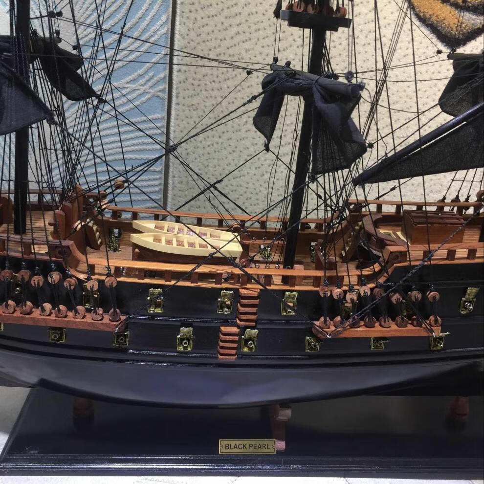 黑珍珠号加勒比海盗船模型工艺船仿真木船实木质帆船复古摆件礼品45