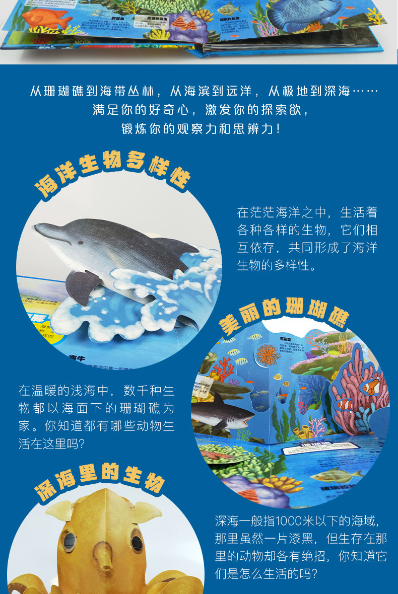 揭秘海洋生物儿童3d立体书小学生科普翻翻书一三四年级幼儿绘本动物