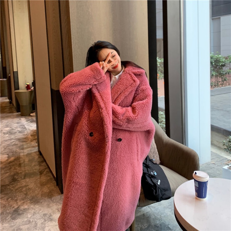 秋冬季妮子大衣毛呢外套女泰迪熊大衣女2021冬季中长款双面颗粒羊剪绒