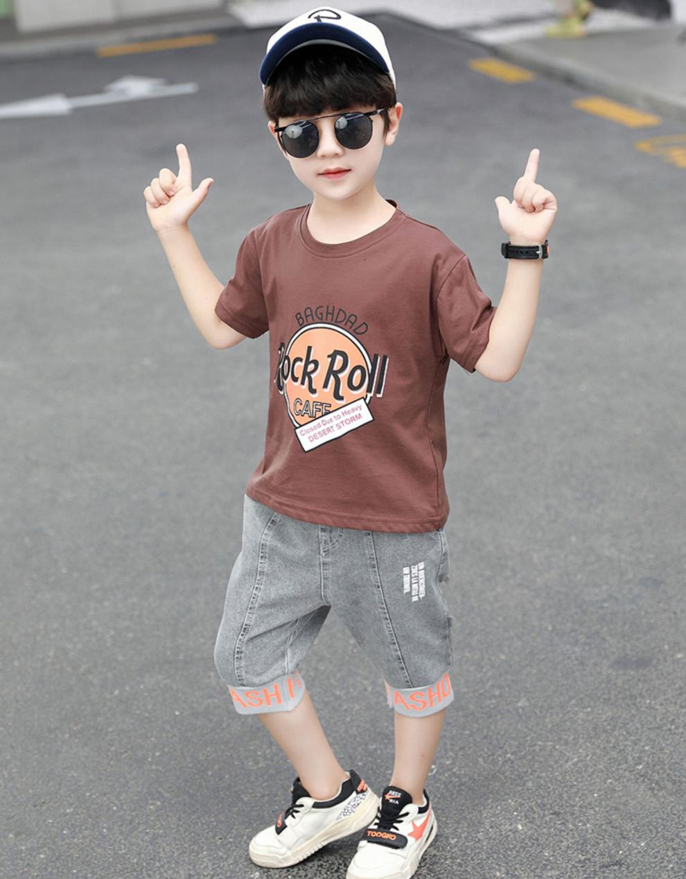 花菈猫童装男童套装夏装2021新款儿童夏天短袖5洋气6男孩7夏季帅气