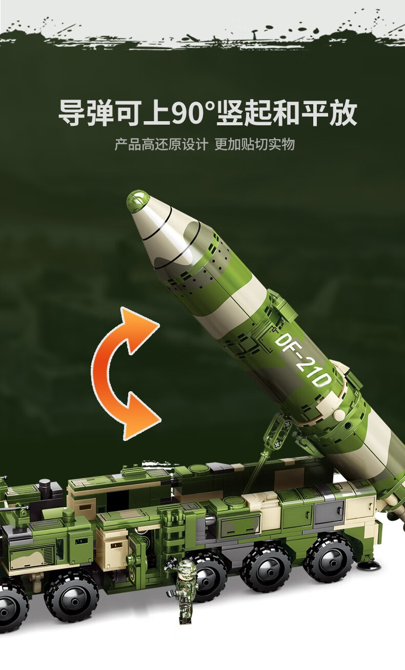 积木玩具国产军事系列积木东风21d追踪导弹发射车器模型东风41洲际