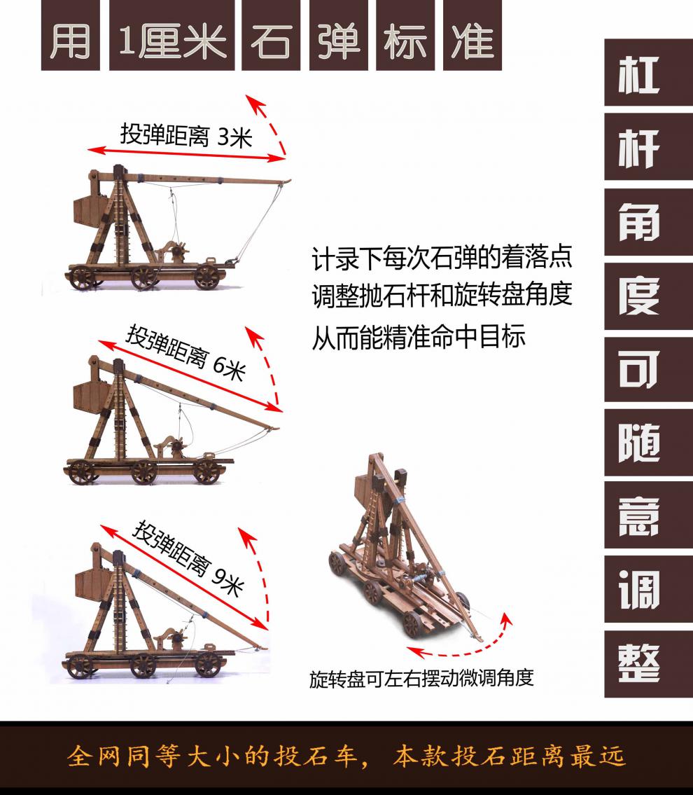 古代重力投石车手工抛石机古战车攻城回回炮帝国时代三国拼装6轮重力