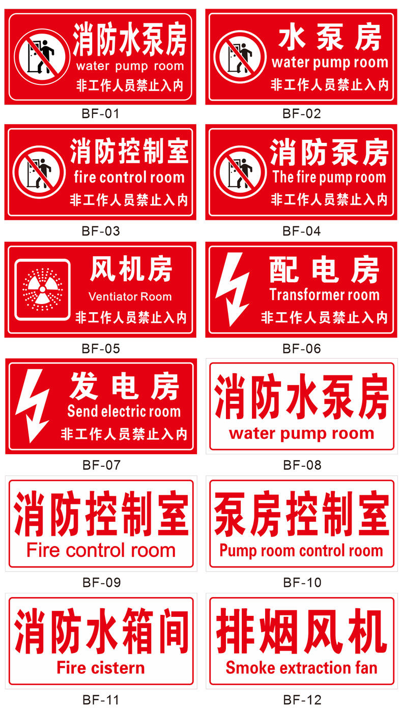 唯诚消防水泵房标识牌控制室标志牌标示牌有电危险配电室排烟风机房