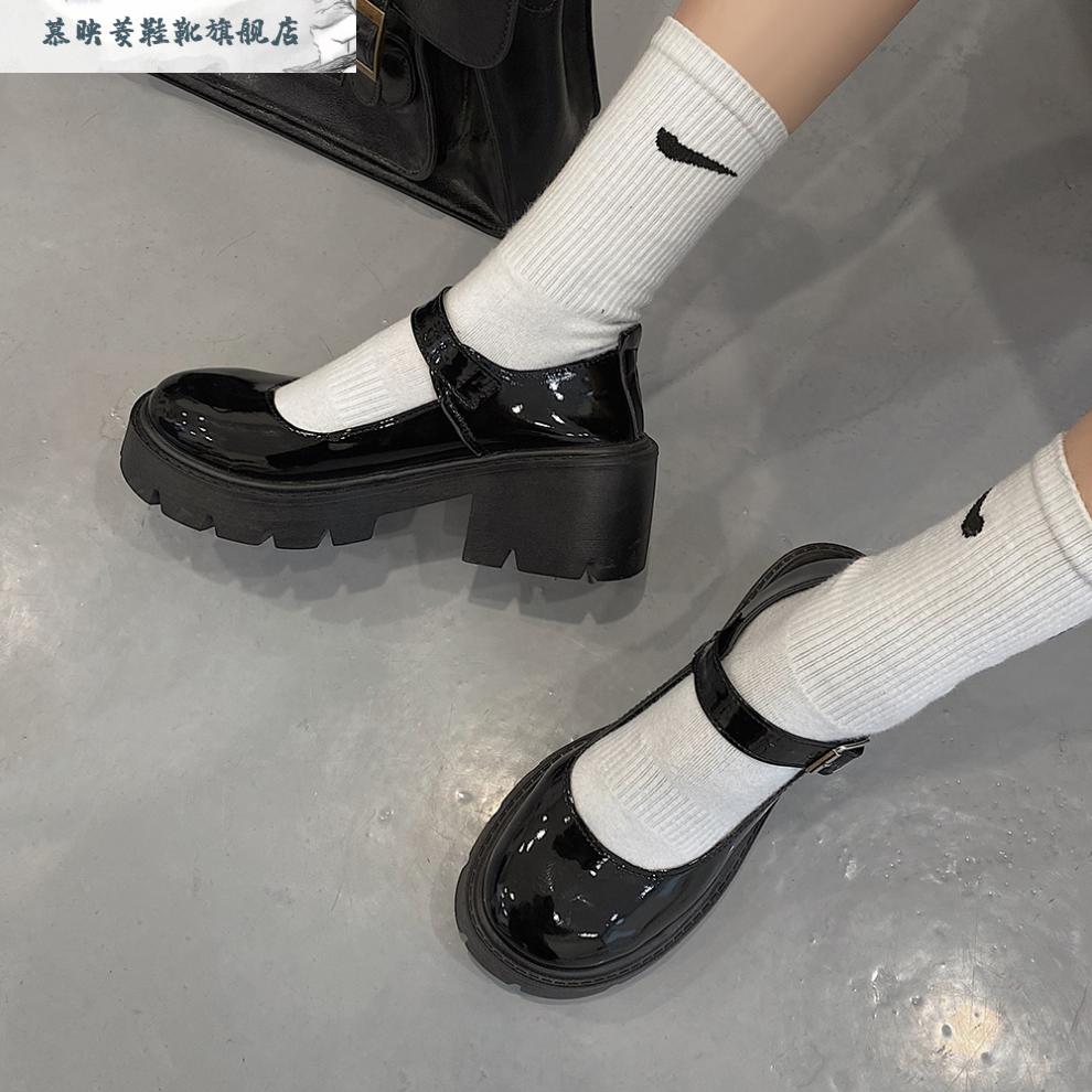 女生皮鞋圆头小皮鞋女英伦风2021春日系jk制服黑色厚底一字扣玛丽珍鞋