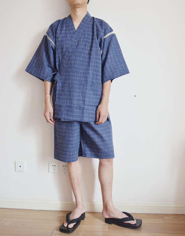 猫人达人精选高品质日本春夏季男士和服日式短袖睡衣套装日系汗蒸浴衣