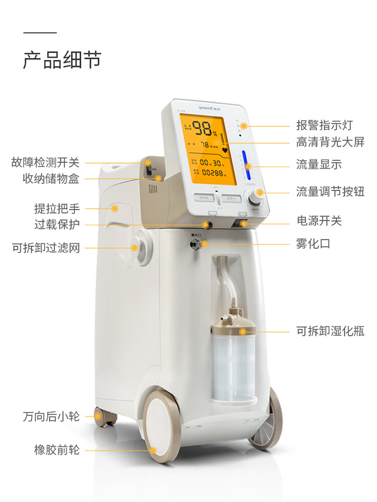 鱼跃(yuwell) 3l升制氧机9f-3aw带雾化 老人级家用吸氧机氧气机 高配