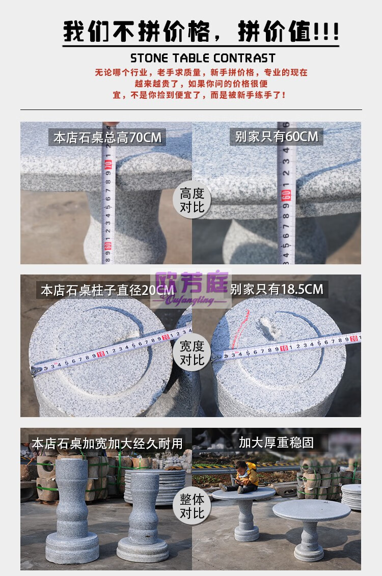 欧芳庭 户外庭院桌椅 石头桌椅 户外 凉亭石桌石凳 公园大理石桌椅 石桌子石椅子 石头桌子石头凳子 一桌四凳(标配B01款 直径80CM)