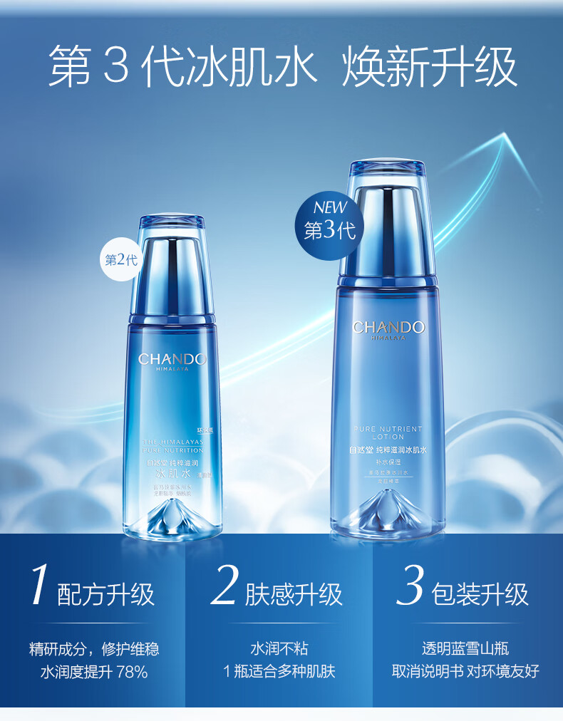 自然堂 雪域精粹纯粹冰肌水滋润保湿爽肤水凝润型 清爽型160ml  柔肤水 通用型160ml+60ml