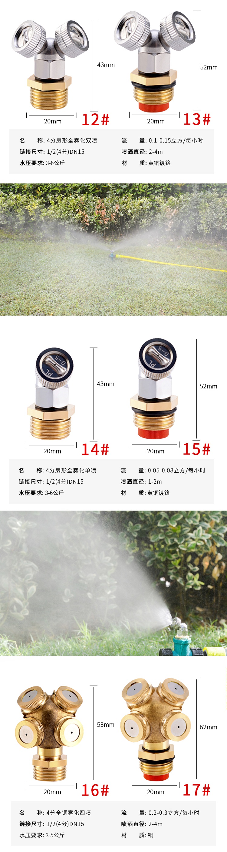 头围墙围挡降尘除尘防尘喷雾头细雾高压铜喷嘴喷雾器244分细雾化喷头