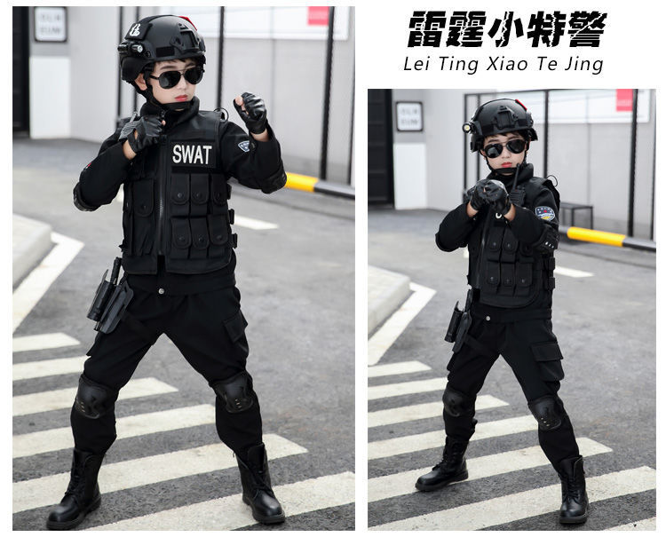 儿童警察的套装男童冬季保暖加厚加绒特警衣服军装套特种兵小军装男女