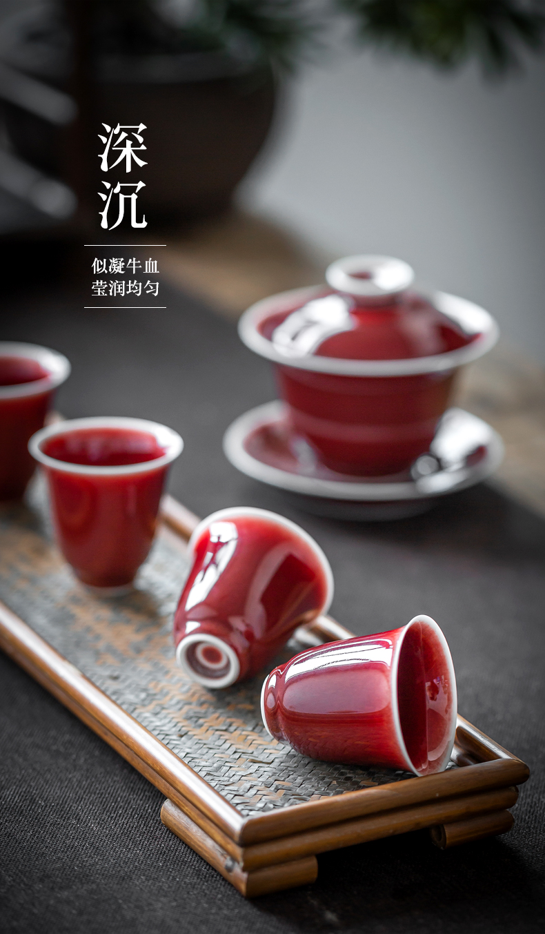 杨氏六喜景德镇陶瓷郎红大号盖碗茶杯茶具泡茶碗三才盖碗单个功夫茶具