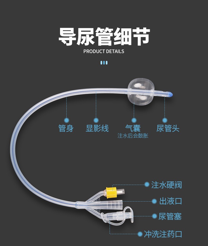 尿管男用一次性无菌女用导尿包膀胱冲洗引流管1支三腔硅胶导尿管16fr