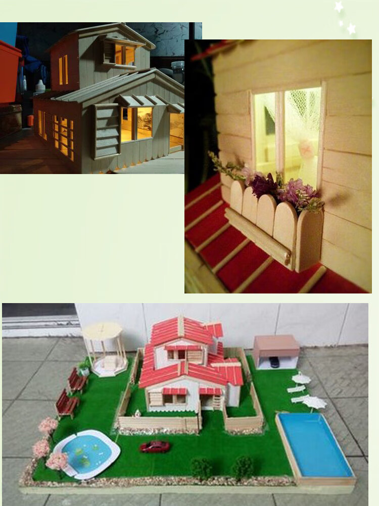 制作雪糕棒手工diy冰棍棒别墅房屋小房子做模型制作材料 加树草外景观