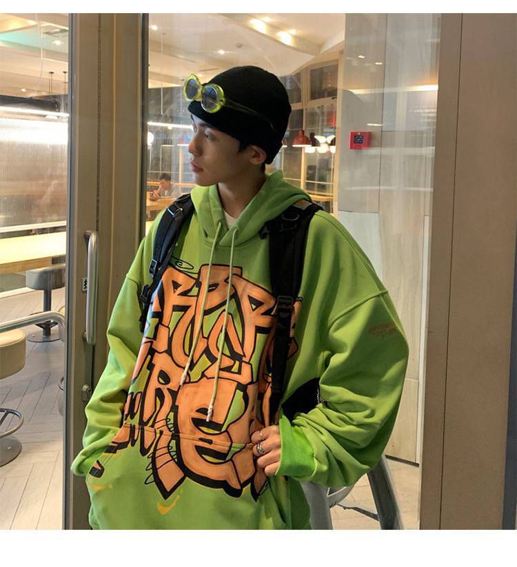 男装 卫衣 维伦凯 爆眼服饰涂鸦卫衣男连帽春季潮流衣服2021新款大码