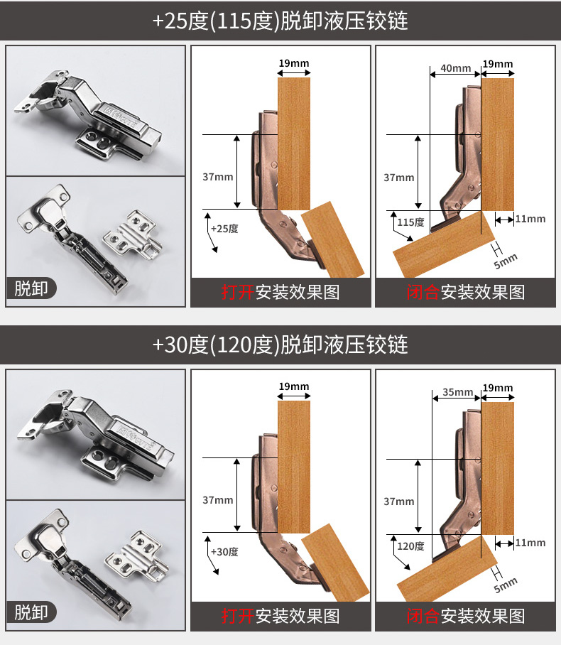 橱柜转角柜45度135度90度平开门合页异形交链特殊小角度铰链30度带