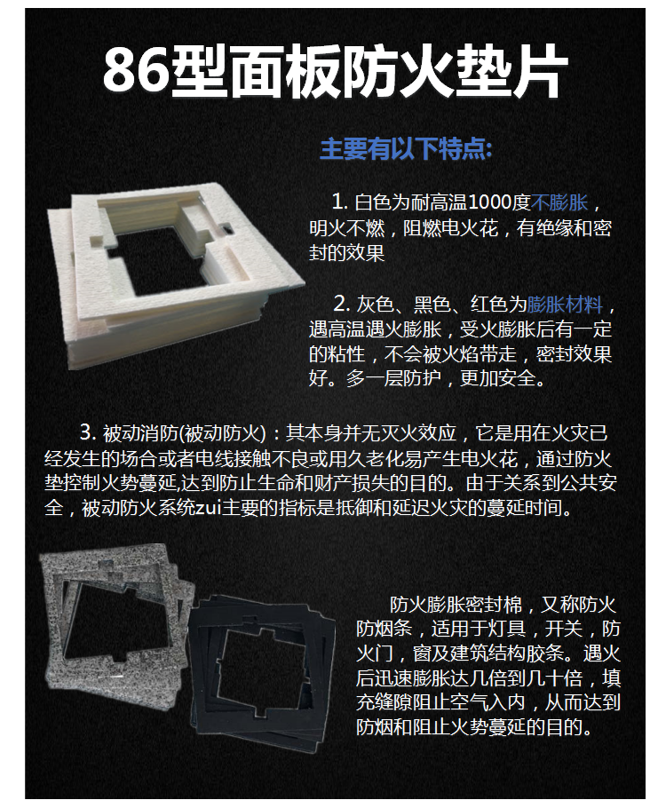 崇驰86型开关面板防火隔热密封垫片 插座用膨胀阻燃材料 挡电火花棉垫