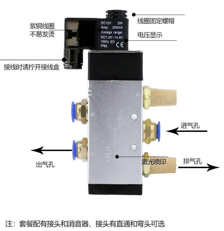 定制气动电磁阀4v21008二位五通220v气缸电磁气阀12v电子阀24v控制阀4