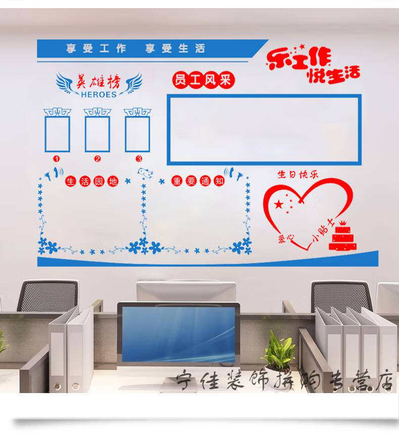 鎏铭企业文化墙励志贴纸办公室装饰英雄榜公告栏员工生日风采照片墙