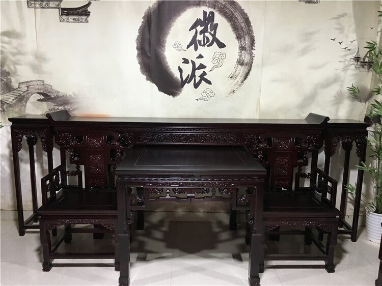 navcon中堂六件套徽派八仙桌中堂六件套四件套中式条案柜条几实木供桌