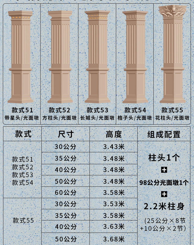 罗马柱模具方柱模型四方形水泥柱子建筑模板欧式别墅大门装饰造型格子