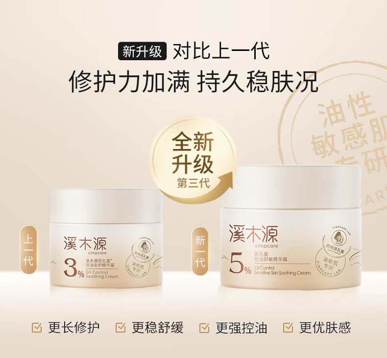 溪木源 层孔菌控油安护精华霜油敏肌专研补水保湿面霜保湿精华霜 控油安护霜30g【混油_油皮】