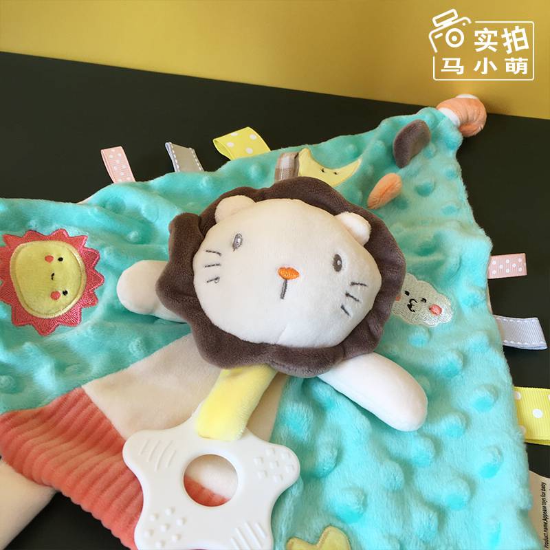 安抚巾 外贸安抚巾婴儿3可入口睡眠6啃咬豆豆标签毛绒玩偶四个月宝宝
