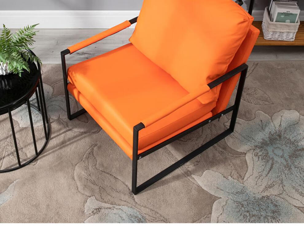 北欧轻奢单人沙发椅客厅休闲椅阳台极简铁架单人椅橙色超纤皮沙发 灰