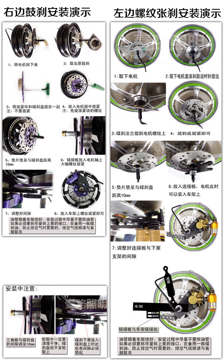 电动车鼓刹改碟刹螺纹涨刹电摩110左装右装装后油刹总成配件套装 套餐