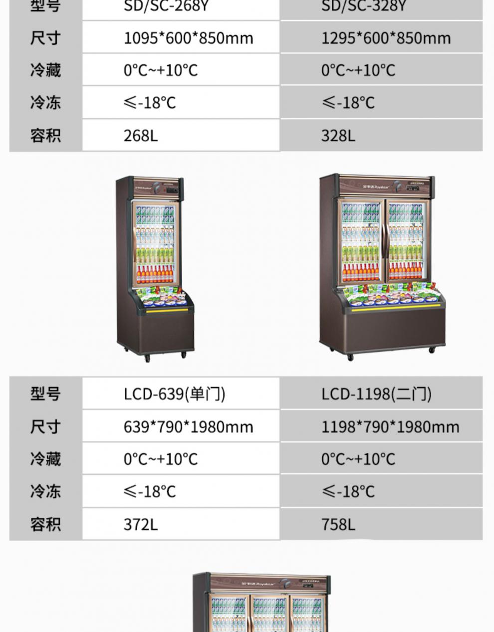 荣事达展示柜冷藏饮料水果蔬菜保鲜柜便利店冷冻冰淇淋雪糕冷柜 328 l