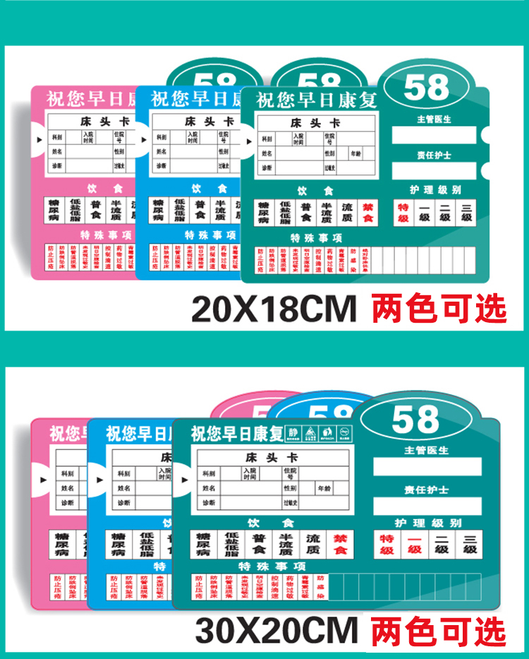 医院护理床头牌警示标识牌病人病房病号标示一览表墙贴级别卡绿色3020