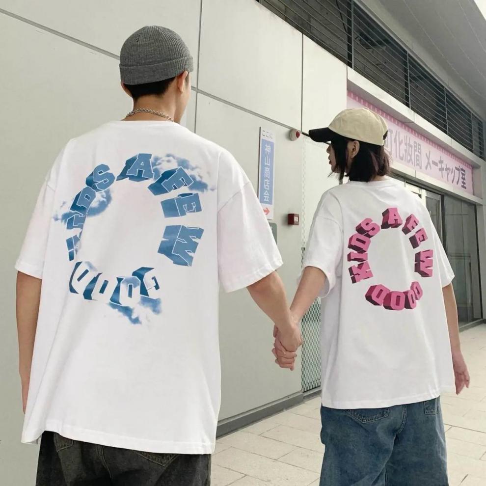 马思唯afgk潮牌2021款情侣装短袖男士t恤棉潮牌ins右胸前黑天使后背