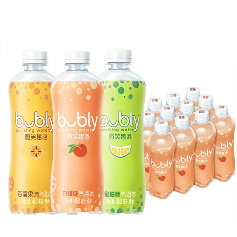 事可乐bubly微笑趣泡百香果味气泡水450ml*12瓶 白桃味12瓶