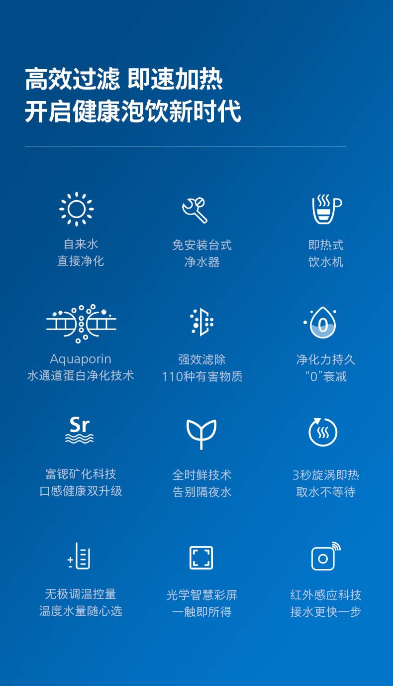 飞利浦philips水通道蛋白富锶净水器家用即热式饮水机直饮加热一体净