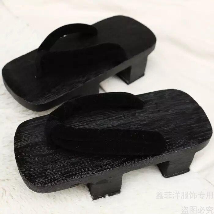 袋鼠轻奢木屐中国风男日式拖鞋二齿木屐鞋高跟人字拖中式厚底拖鞋 纯
